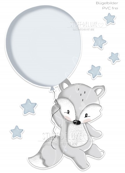 Bügelbild PVC frei XL Fuchs Fynn mit Ballon 
