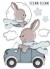 Bügelbild PVC frei Hase Henry im Cabrio 