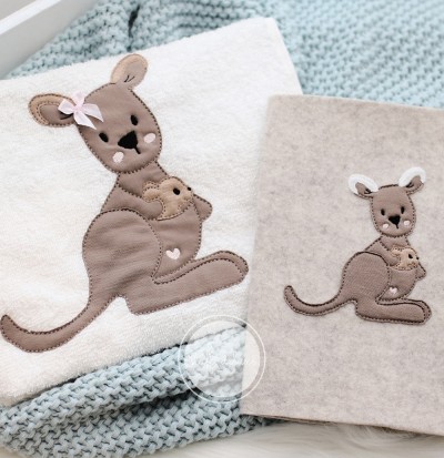 Australien Känguru Frieda mit Baby Stickdatei 13x18