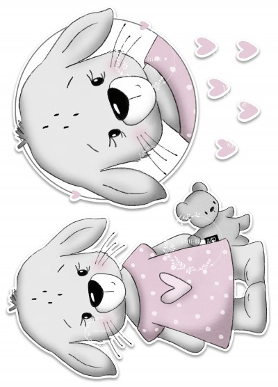 Bügelbild PVC frei Hase Polly mit Bär Mädchen 