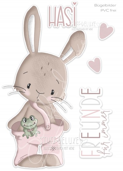 Bügelbild PVC frei Hase Lotta mit Frosch Set 