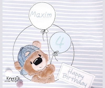 Ballonbärchen + Stickpatch Happy Birthday 18x30