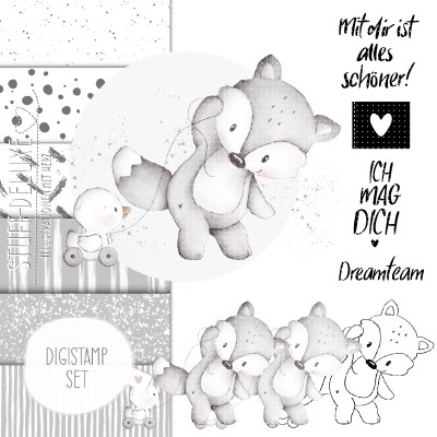   Digistamp + Digipaper Set Fuchsi mit Entchen