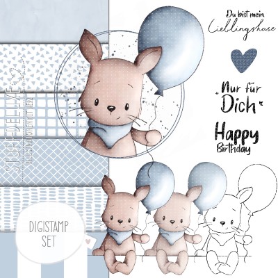 Digistamp + Digipaper Set Hasenjunge mit Ballon