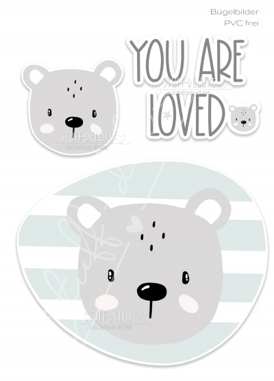  Bügelbild PVC frei You are loved Bär Set Junge
